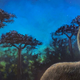 Artist’s depiction of a nocturnal elephant bird in Madagascar.